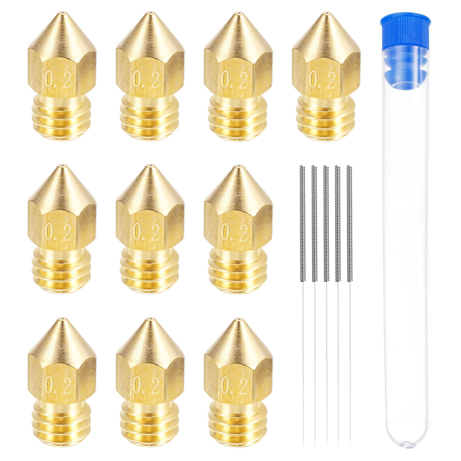 10pcs 3D Printer Nozzle Brass 0.2mm Extruder Print Head for 1.75mm M6 Printer
