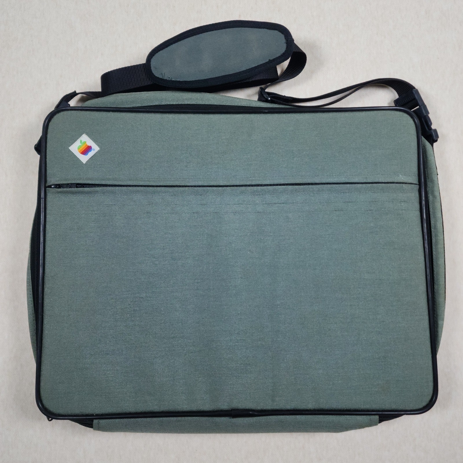 Apple Vintage Rainbow Logo Laptop Briefcase Sage Green Canvas Tech Bag 90s Rare