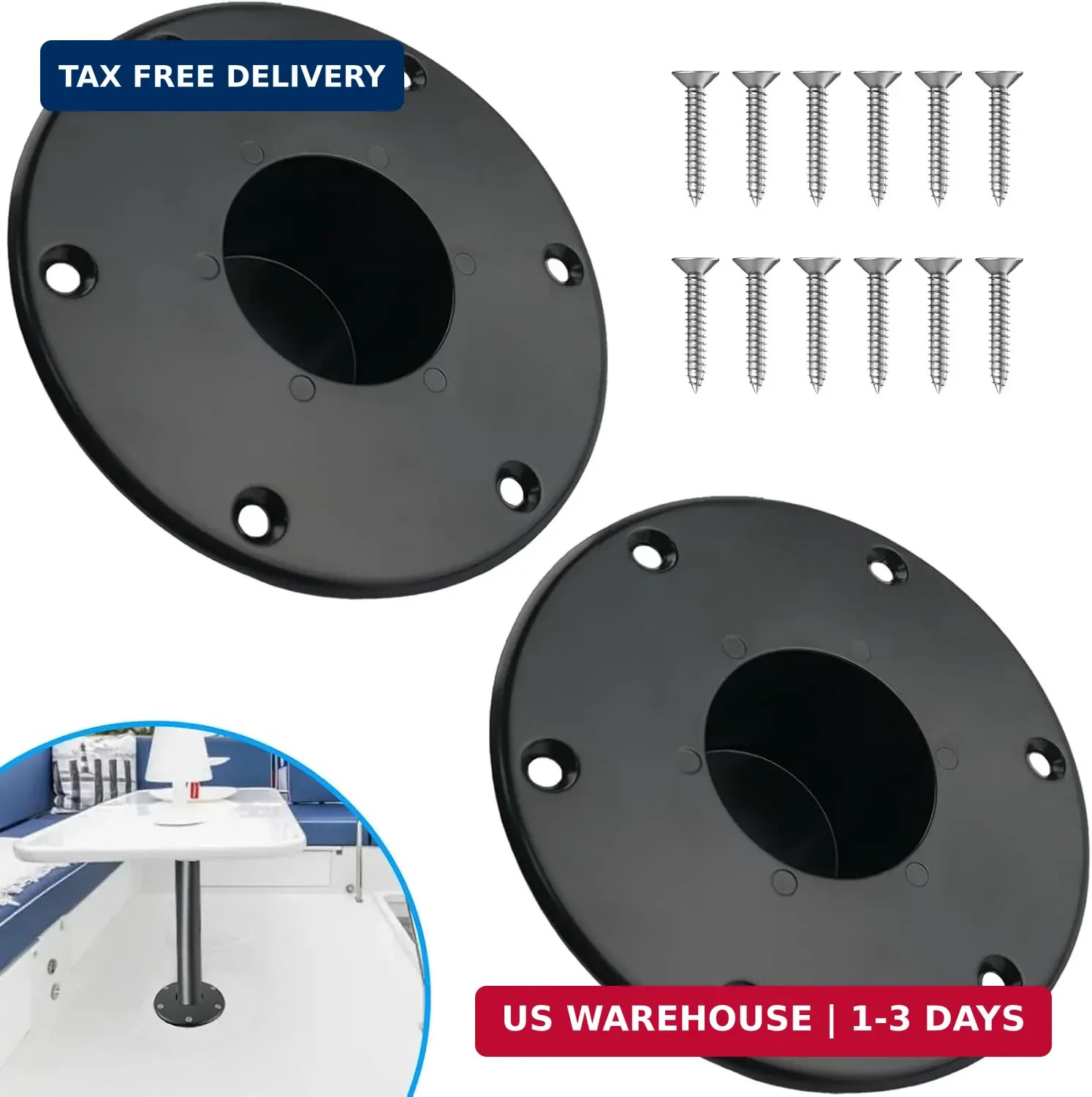 2 Pack Black RV Table Base Mount Aluminum Camper Table Base Mount with 6 Mountin