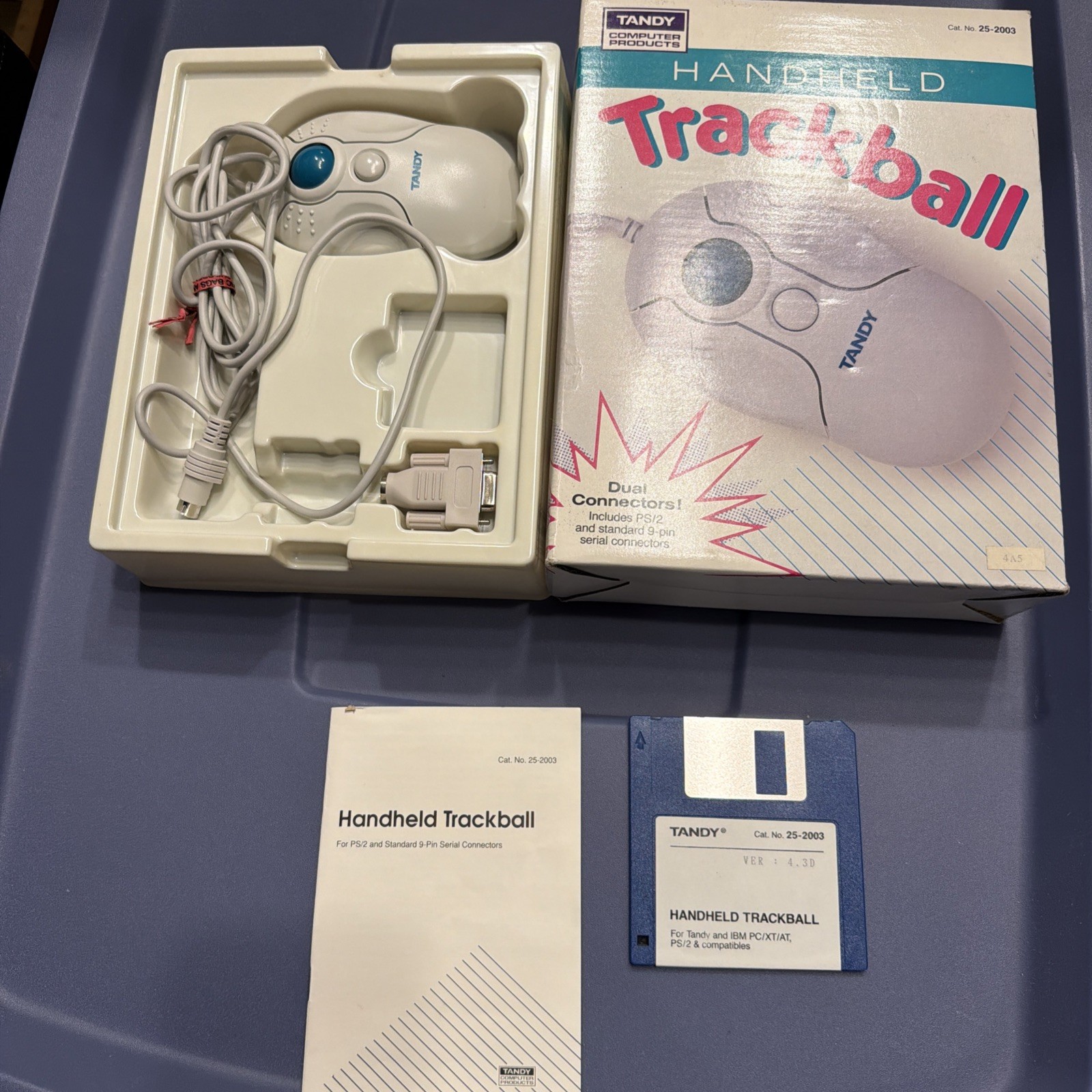 Vintage Tandy Computer Handheld Trackball Mouse Cat No 25-2003 Orginal Box Rare