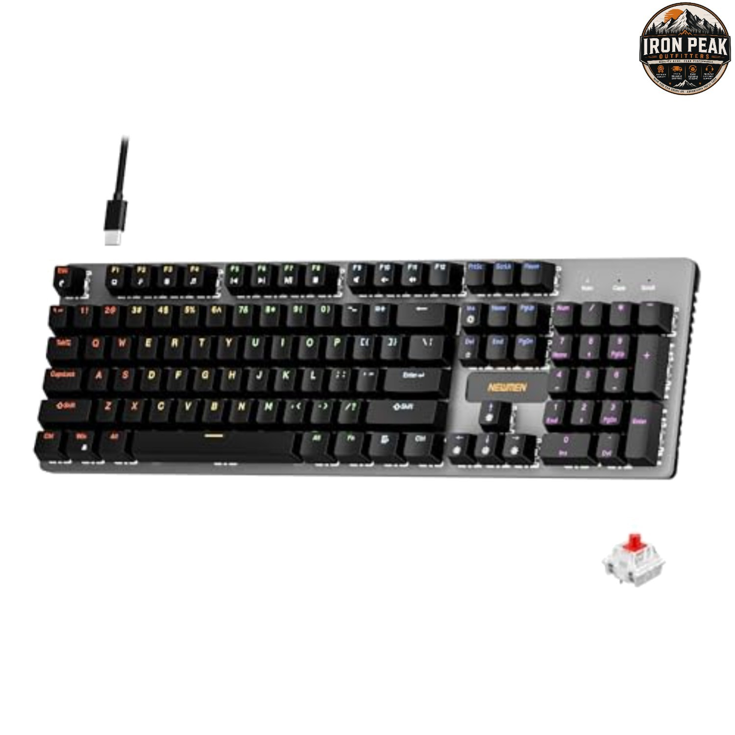 Mechanical Gaming Keyboard 104 Keys Black Red Switches USB-C RGB LED