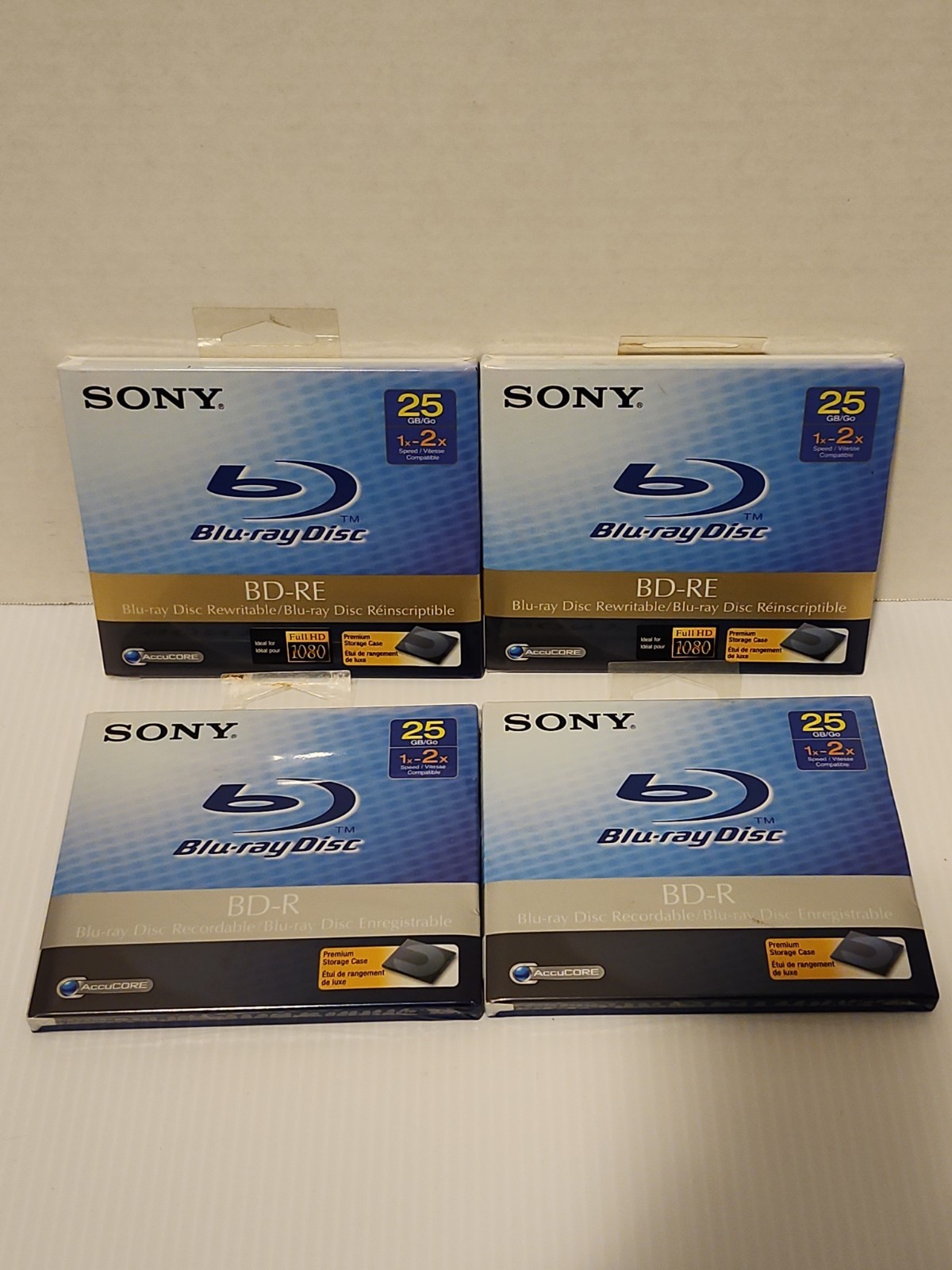 Lot of 4 New Sony Blu-Ray Disc 25GB BD-RE 1x-2x Speed Rewritable w/ Storage Case