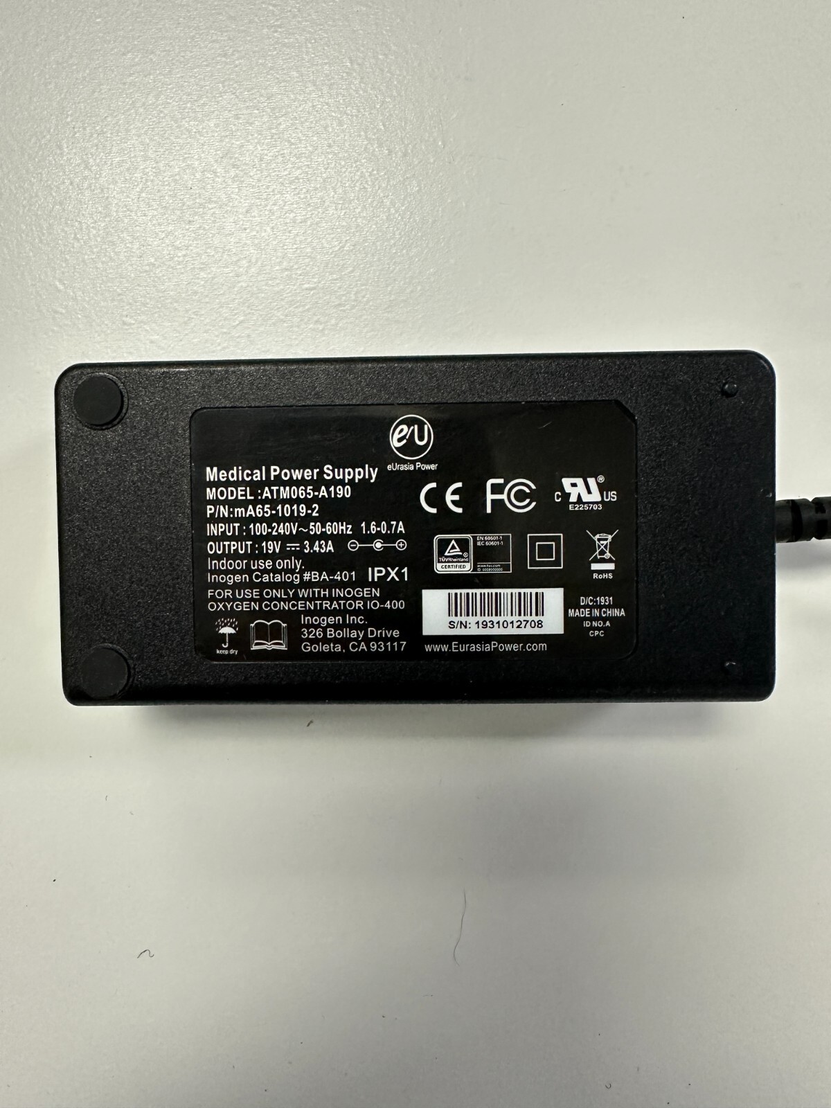Genuine Inogen One G4 (IO-400) / OxyGo Fit  POC - AC Power Adapter BA-401