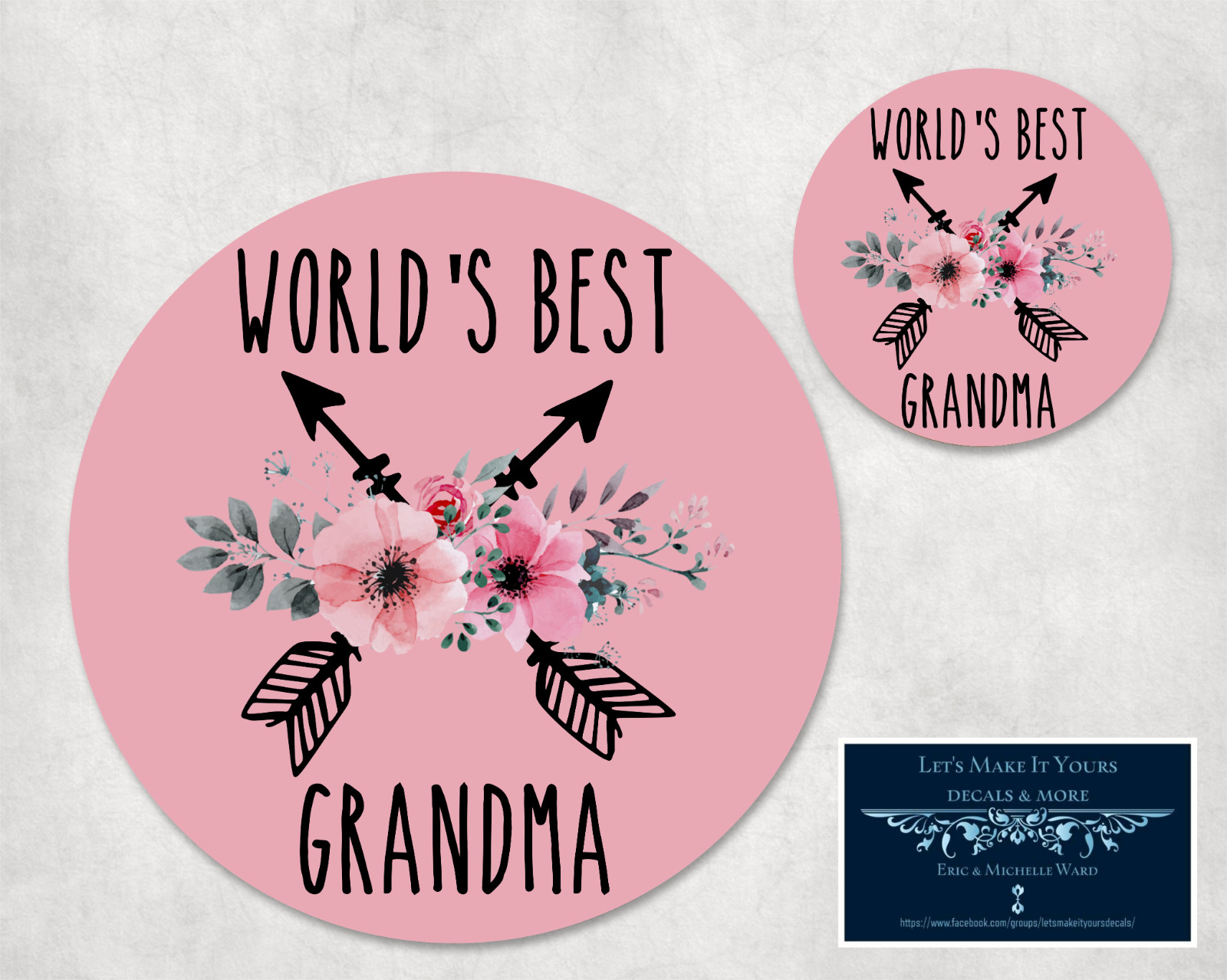 WORLD'S BEST GRANDMA - CUSTOM ROUND PC MOUSEPAD DESK MAT & COASTER 2 pc GIFT SET