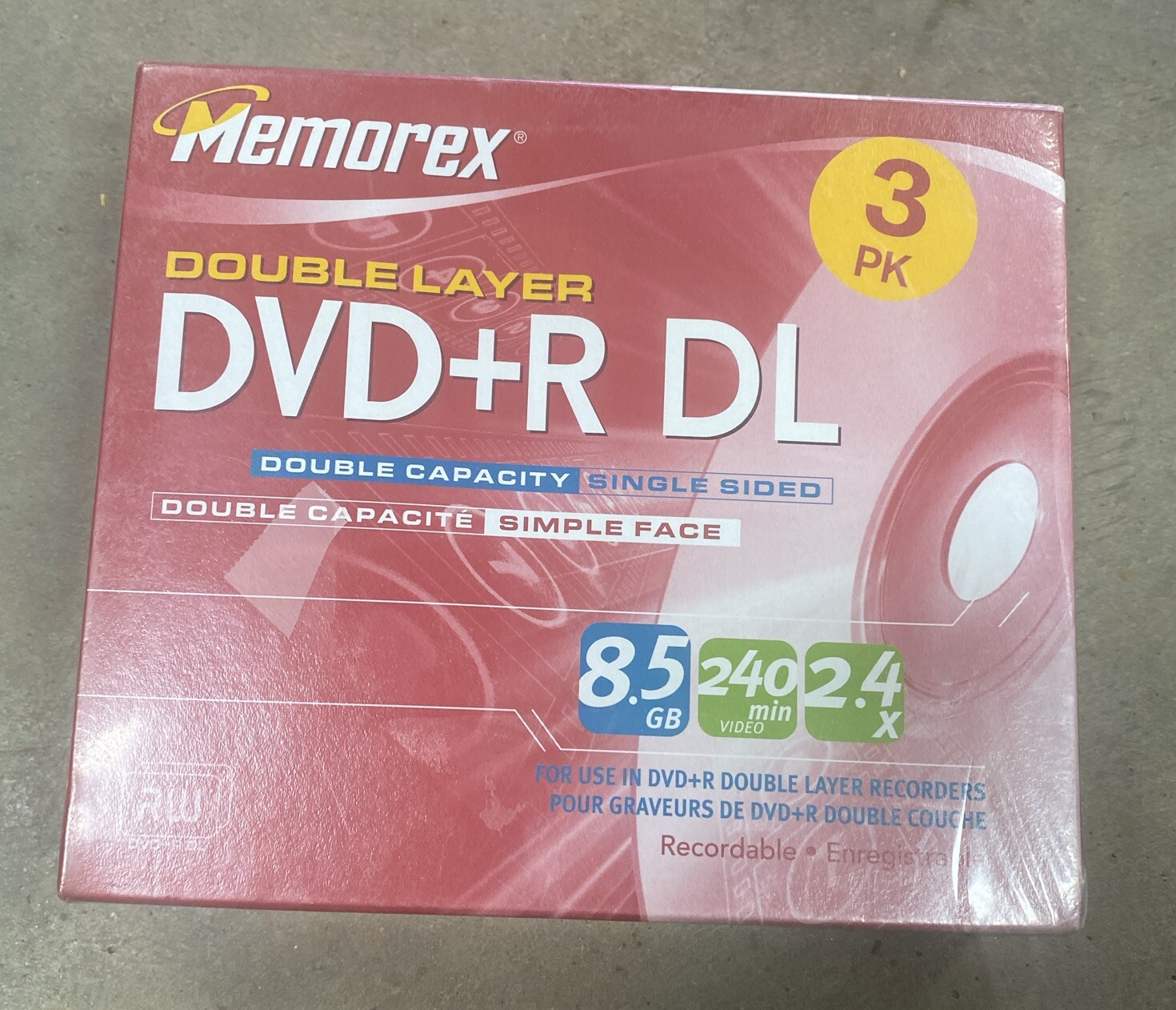 Memorex DVR+R DL Double Capacity Single Sided 3 PK 8.5 GB 240 Min Video 2.4X