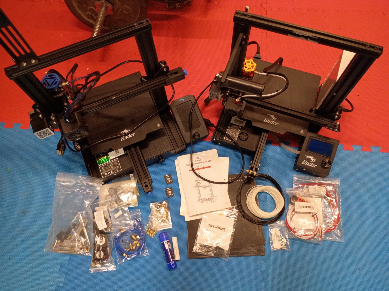 Lot of Creality Ender-3 V2 and Ender-3 E 3D printers, includes many extra parts