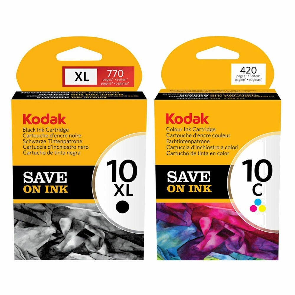 Set of 2 Genuine Sealed Bag Kodak 10XL Black and 10 Color Ink Cartridges NO BOX