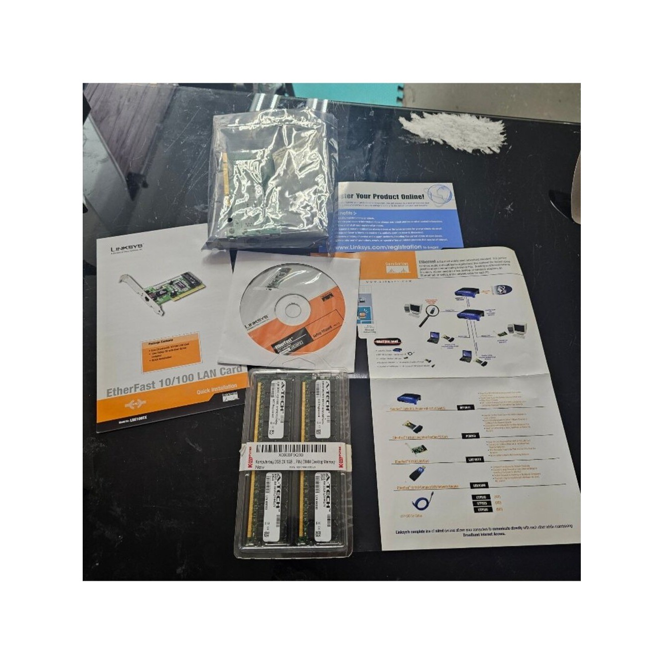 Linksys EtherFast 10/100 LAN Card + Komputerbay 2GB DDR2 RAM Bundle With Manuals