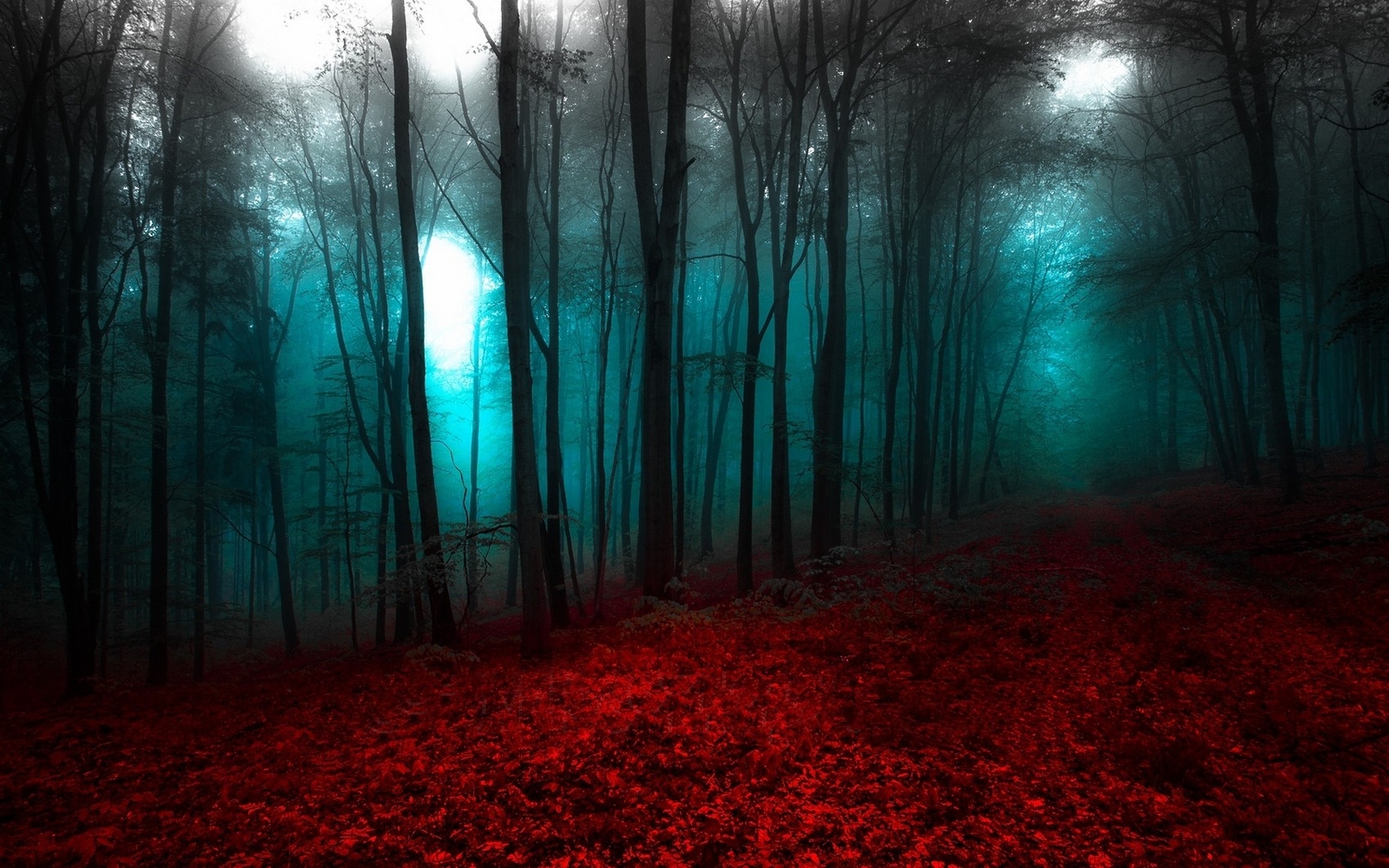 Landscape nature red blue forest mist trees Custom Gaming Mat Desk