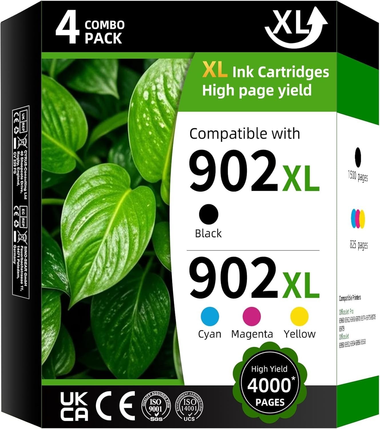 4 Pack 902XL High Yield Ink for HP OfficeJet Pro 6960 6962 6968 6975