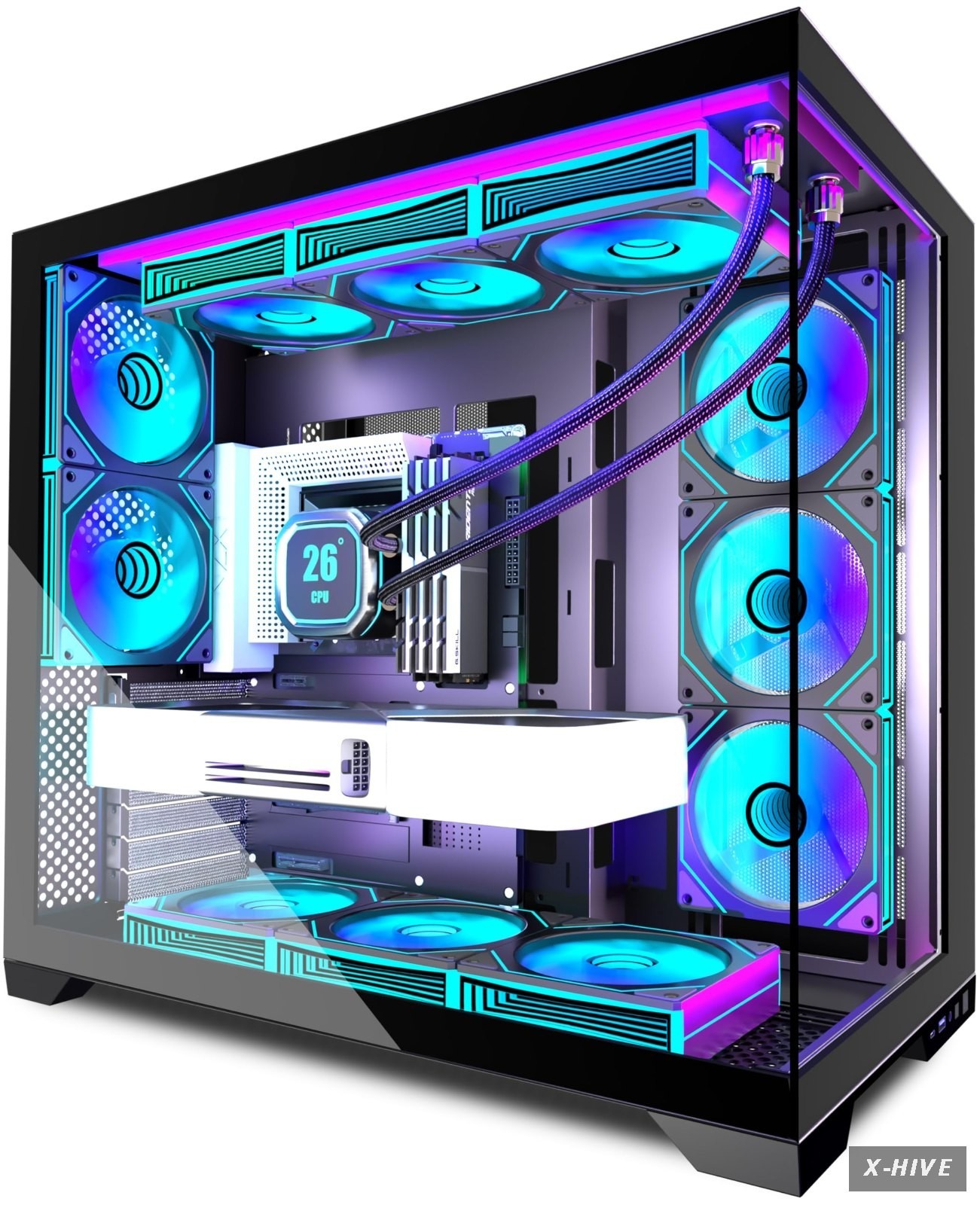 PC CASE 9 PWM ARGB Fans Pre-Installed, Mid-Tower Gaming PC Case, Panoramic Temp