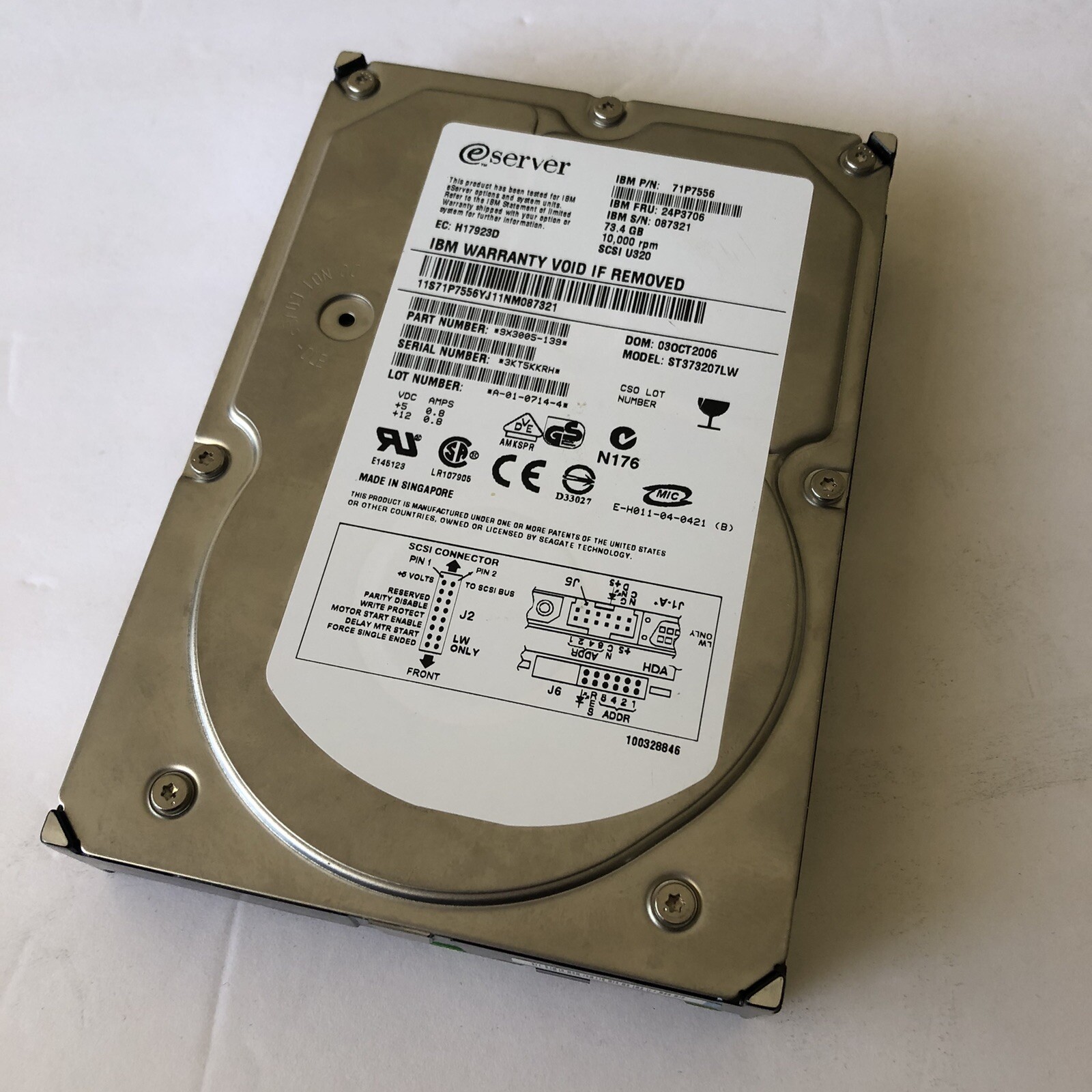 IBM 71P7556 73.4GB 10000RPM Ultra-320 SCSI 68-Pin 3.5" Hard Disk Drive