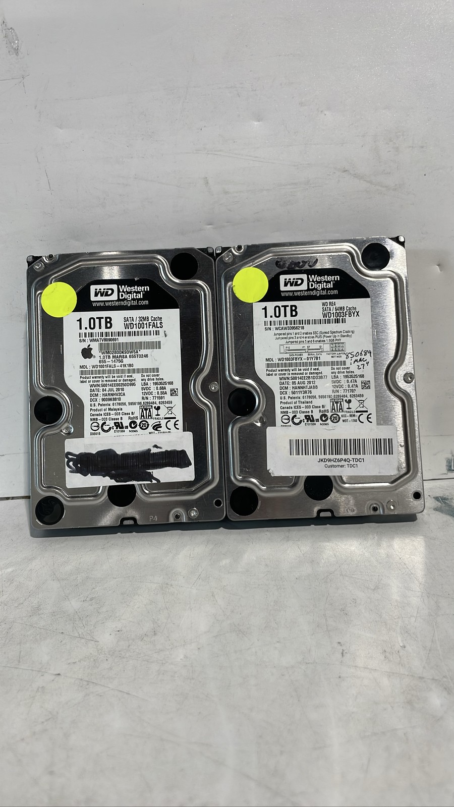 WD 1TB WD1001FALS & WD1003FBYX SATA 3.5" HDD 7200 RPM Caviar Black Lot of 2
