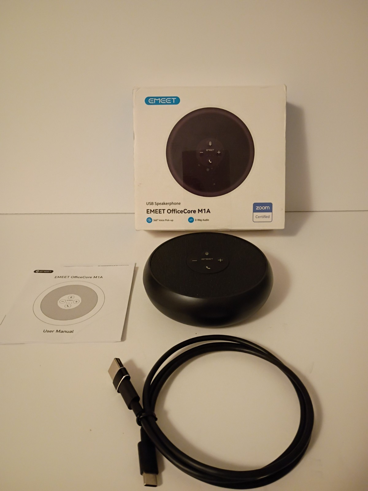 EMEET M1A USB Speakerphone, Built-in Mics, 360° Voice Pickup, Plug&PlayUSB C 