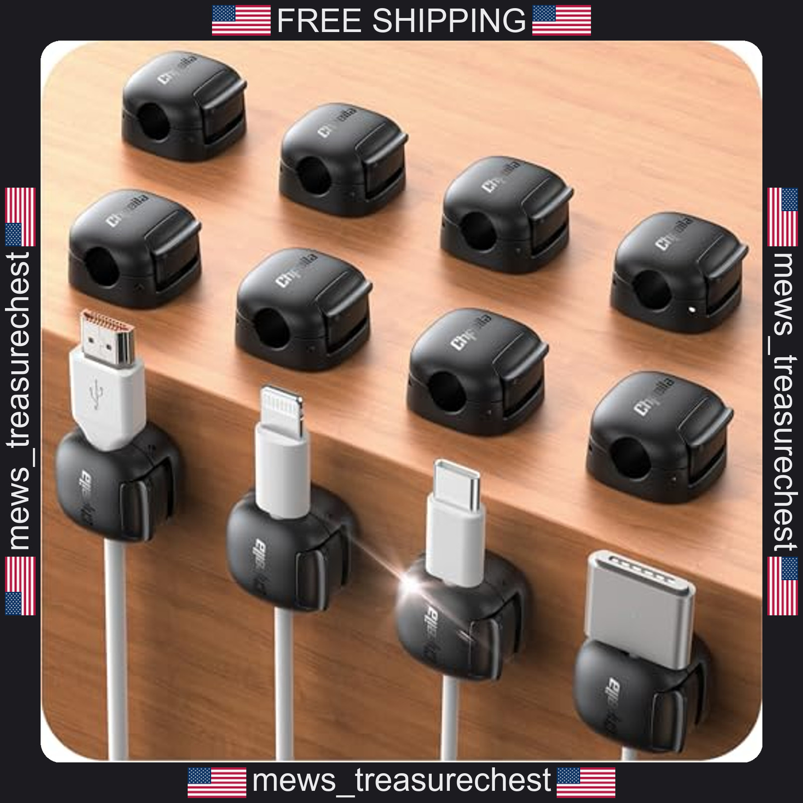 Cable Organizer Clips 12 Pack, Dual Spring Lock, Adhesive, Compact, Universal