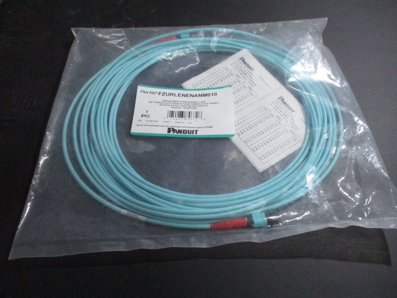 Panduit FZURLENENANM010 10M Fiber MTP-MTP OM4 Duplex Patch Cord 14109722K