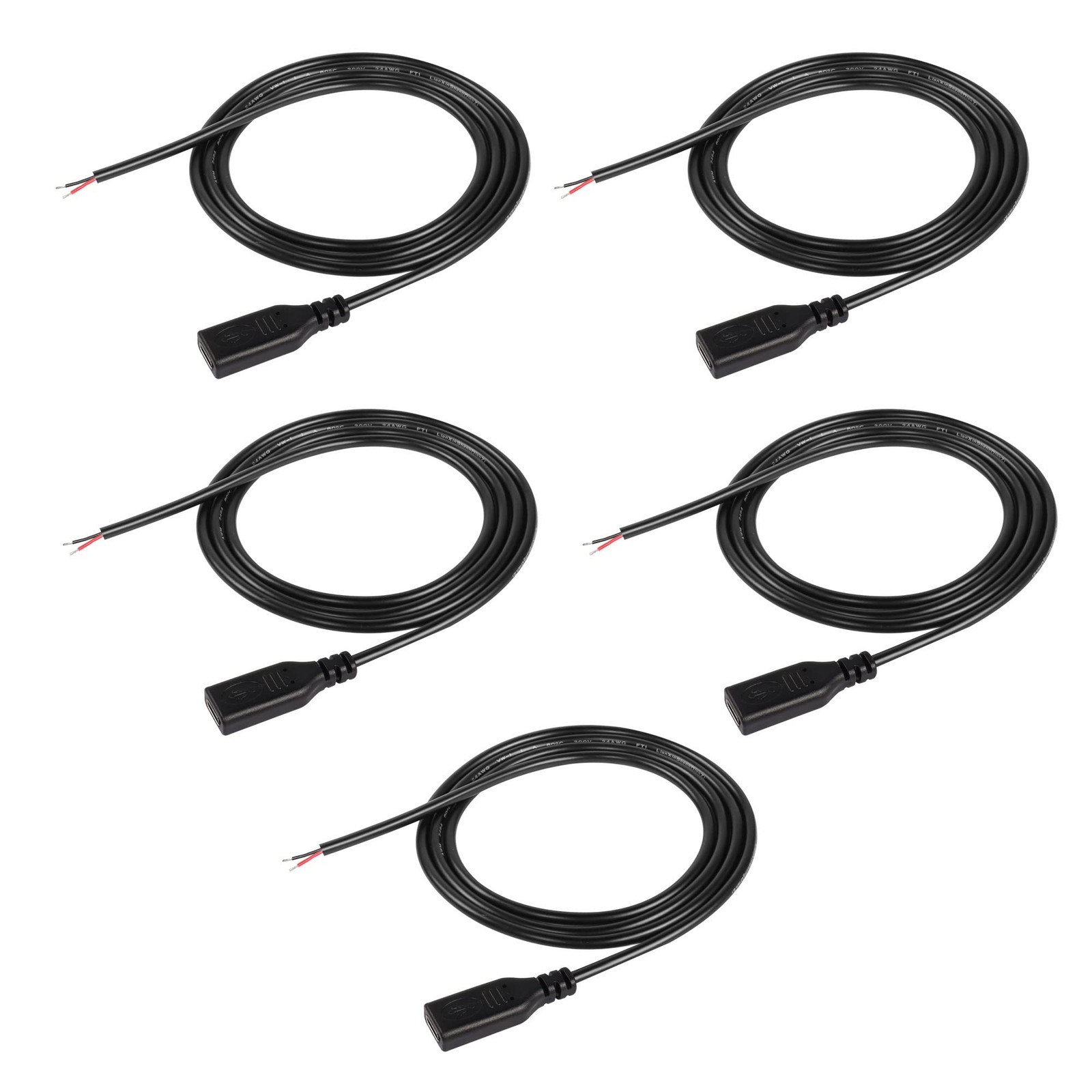 USB Type-C Pigtail Cable Extension Power Cable 22AWG 5V 3A USB-C Plug to 2 Pin