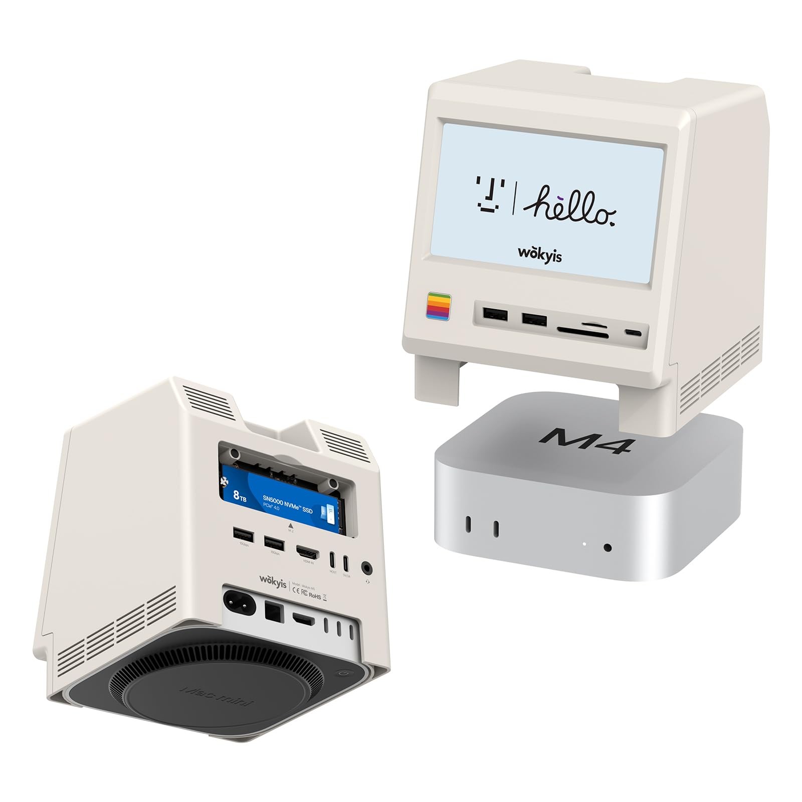 M5 Retro Dock Station for Mac mini M4/M5/M6, 5’inch HD Display, 10Gbps M.2 NV...