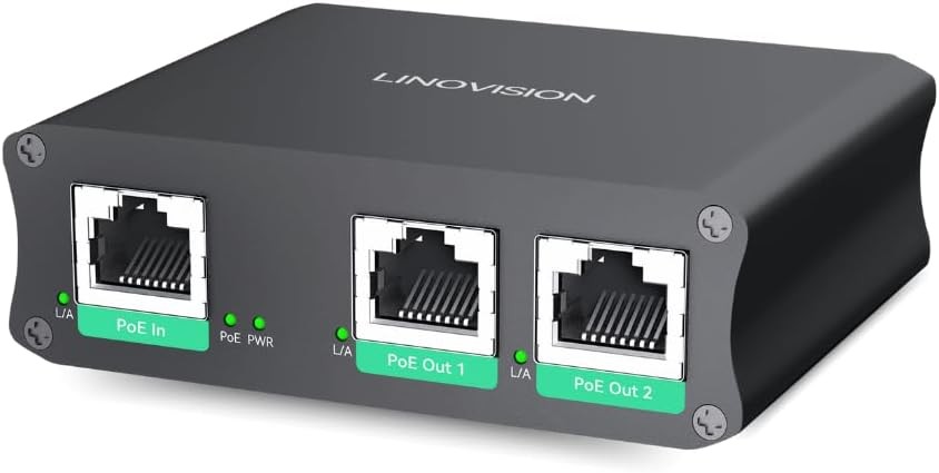 LINOVISION Industrial 2 Ports Gigabit PoE Extender, Passthrough and black 