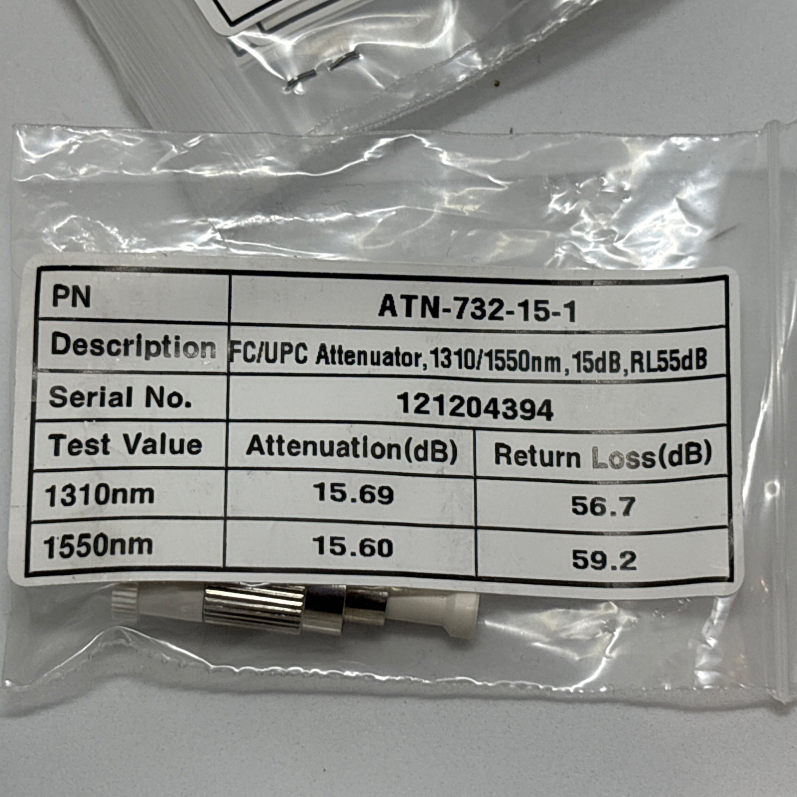 23x ATN-732-15-1 FC/UPC 15dB Singlemode Fiber Optic Fixed Attenuator Lot