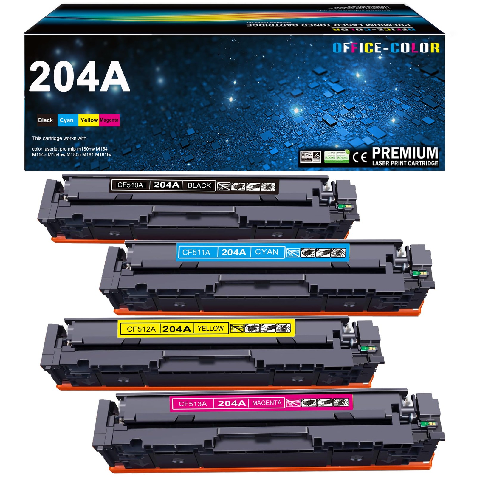 OFFICE-COLOR 204A Toner Cartridges 4 Pack Replacement For HP 204A M180nw Toner