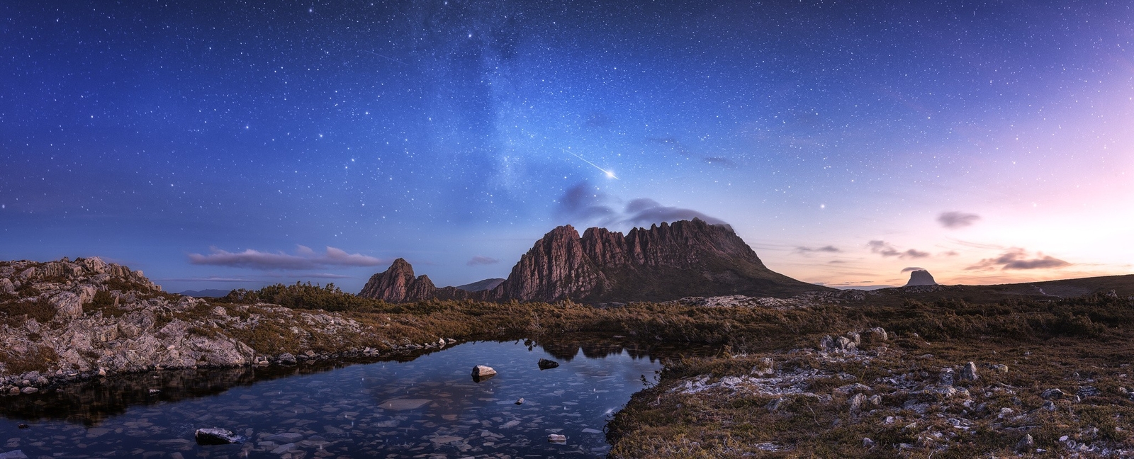 Landscape nature mountain pass shooting stars skyscape Custom Gaming Mat Desk