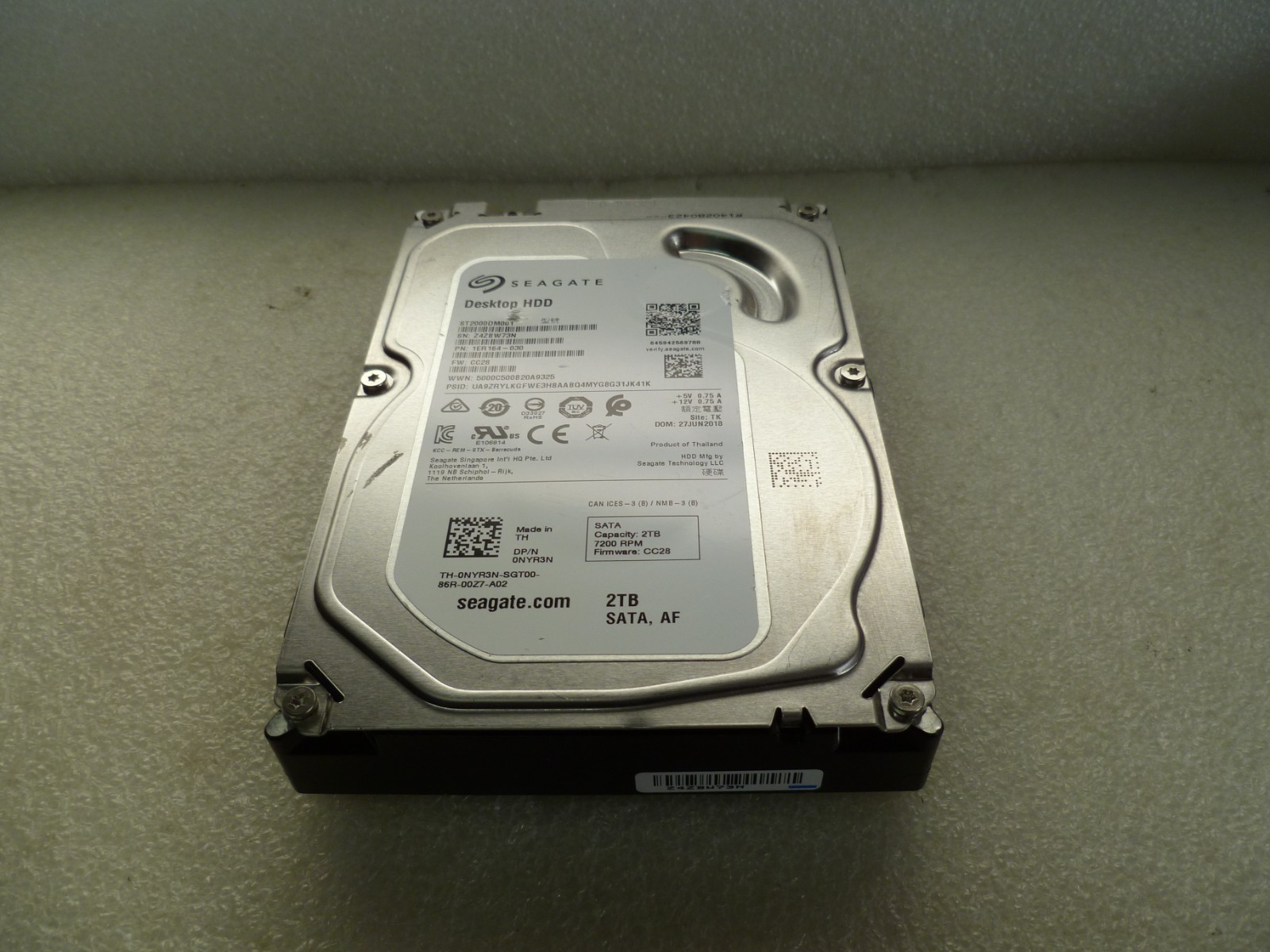 SEAGATE ST2000DM001 2TB SATA HARD DRIVE P/N:1ER164-030 F/W:CC28