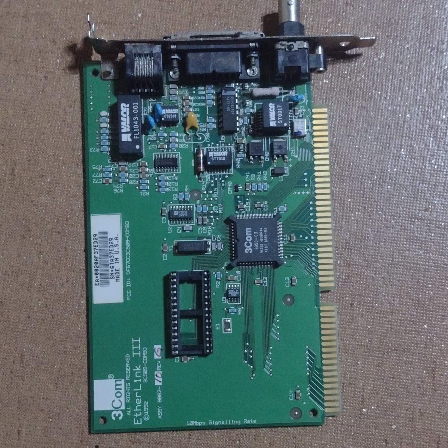 3Com EtherLink III 3C509-COMBO ISA 10Mbps LAN Card Coax BNC AUI 2-Port