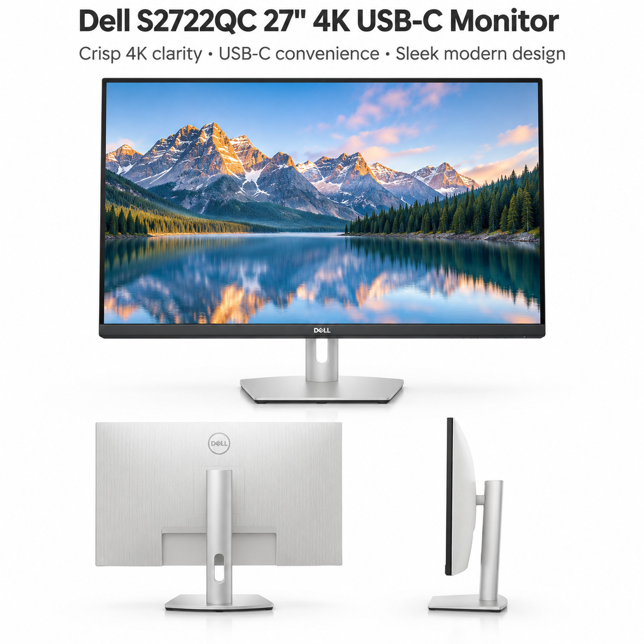 Dell S2722QC 27" 4K UHD IPS Monitor USB-C 65W HDMI 3840x2160 Silver
