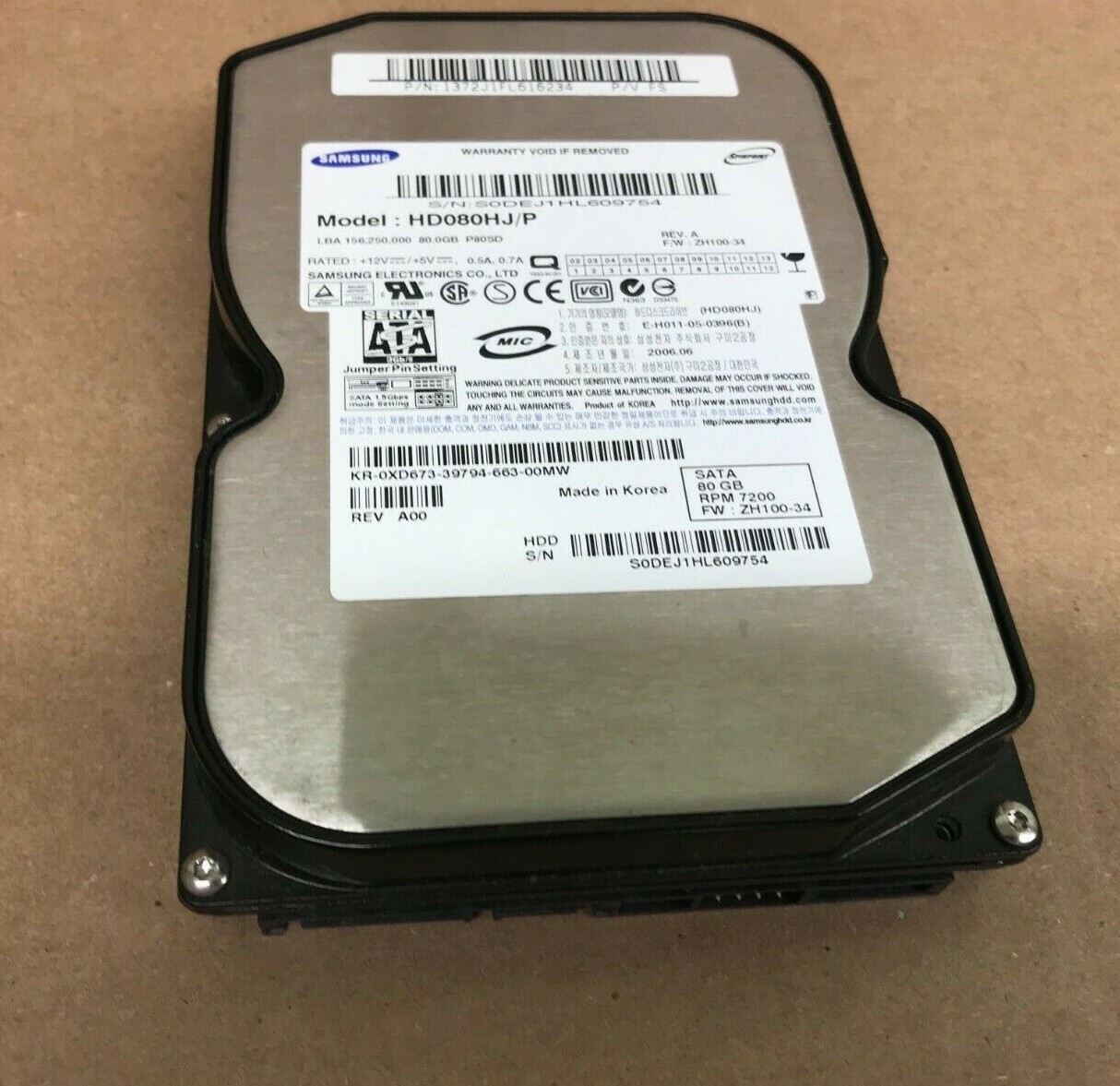 SAMSUNG HD080HJ, HD080HJ/P,FW ZH100-34, P/V FS, Samsung 80GB SATA 3.5 Hard Drive