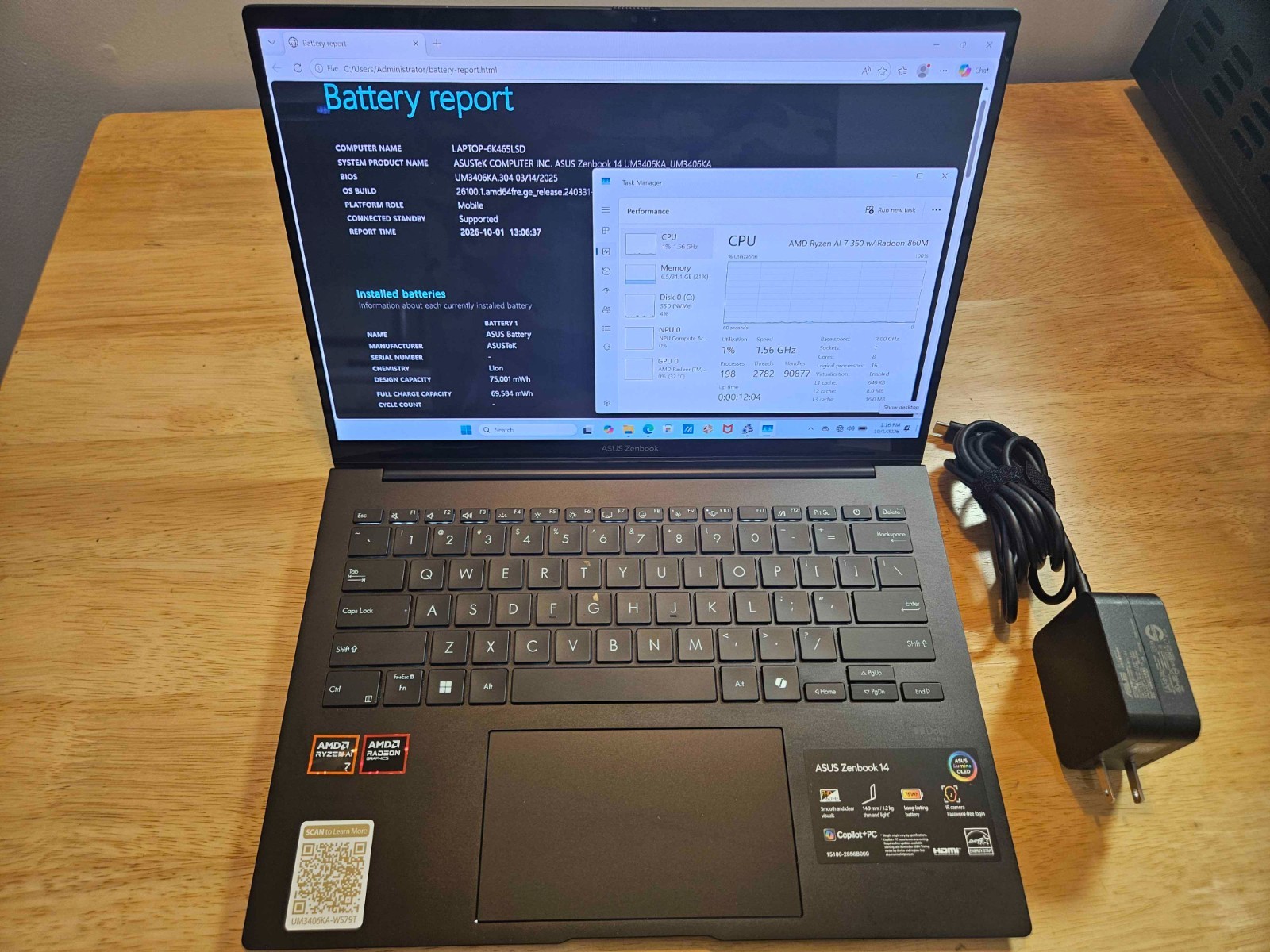 ASUS Zenbook 14 OLED 14" Touchscreen Ryzen AI 7 350 32GB 1TB SSD UM3406KA-WS79T