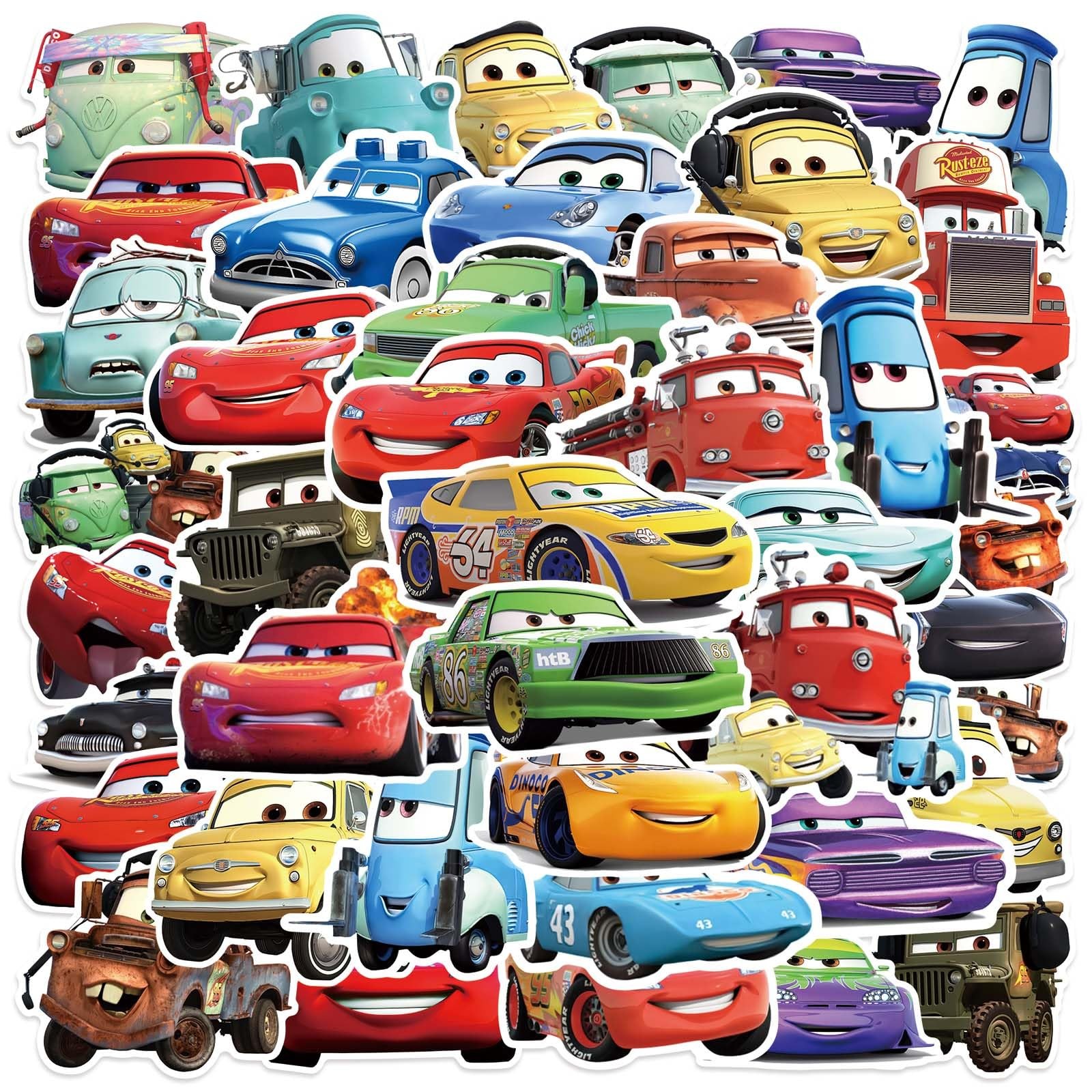 50PCS Cartoon Cars Movie for Water Bottles Laptop Luggage, Cute 2-3 inches, B