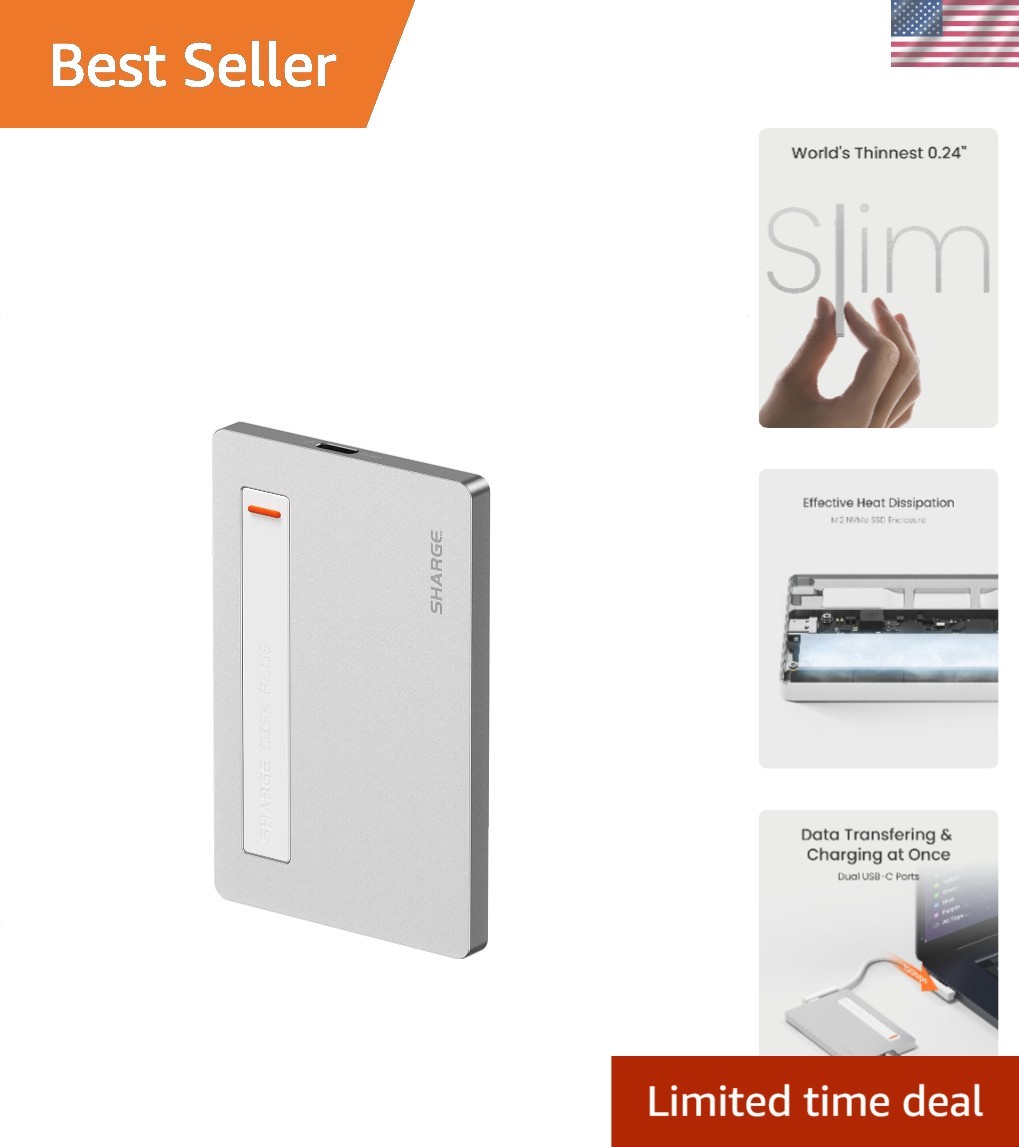 Disk Plus 4TB M.2 NVMe SSD Enclosure - Ultra Slim 0.24" with Built-in USB Cable