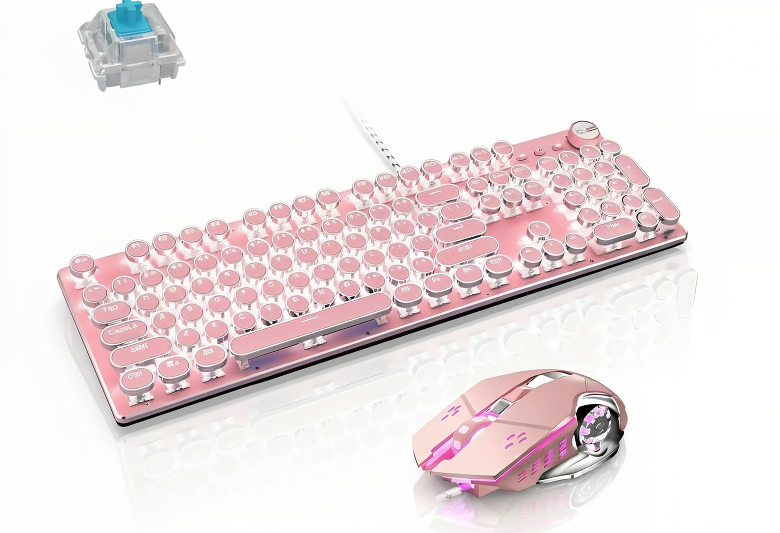 Basaltech Mechanical Gaming Keyboard and Mouse Combo, Pink | Retro Steampunk ...