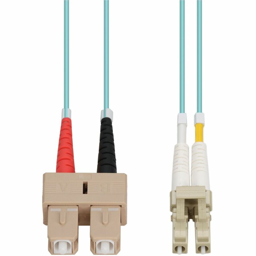 AddOn 50m SC to LC Aqua OM4 Duplex OFNR (Riser-Rated) Fiber Patch Cable, MMF