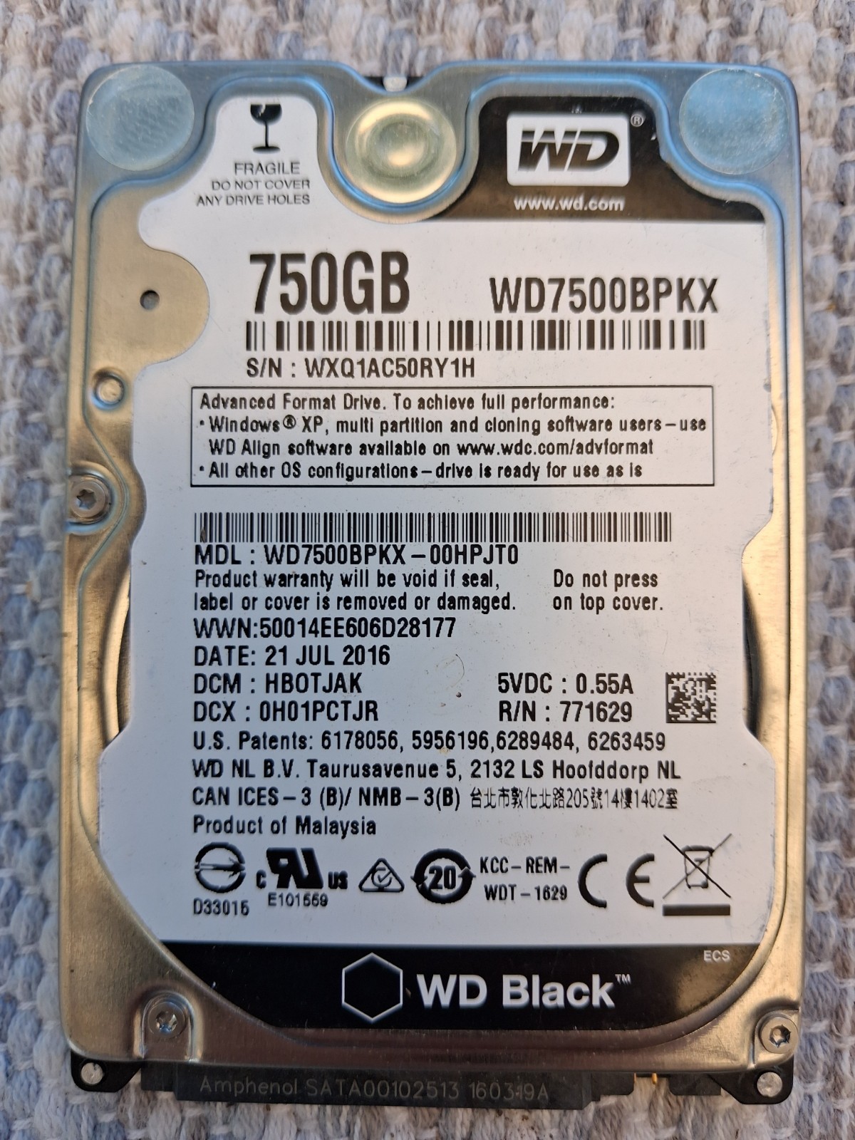 750 GB 2.5" 5400 RPM Laptop Hard Drive