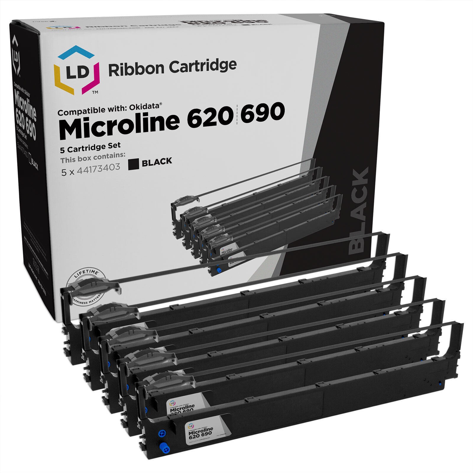 LD Compatible Okidata 44173403 5PK Black Ribbon Cartridges for Microline 620 690