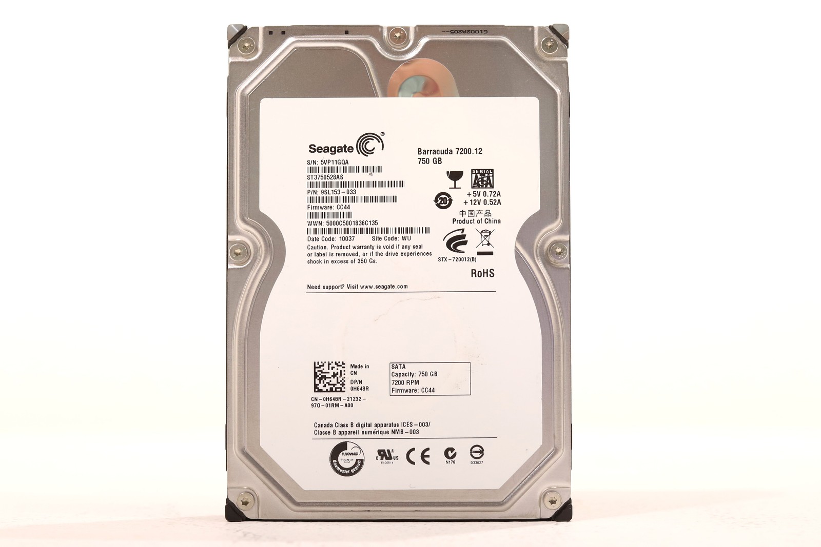 Seagate ST3750528AS 750GB 3.5" 3Gb/s 7.2K RPM SATA Hard Drive Dell P/N: 0H648R