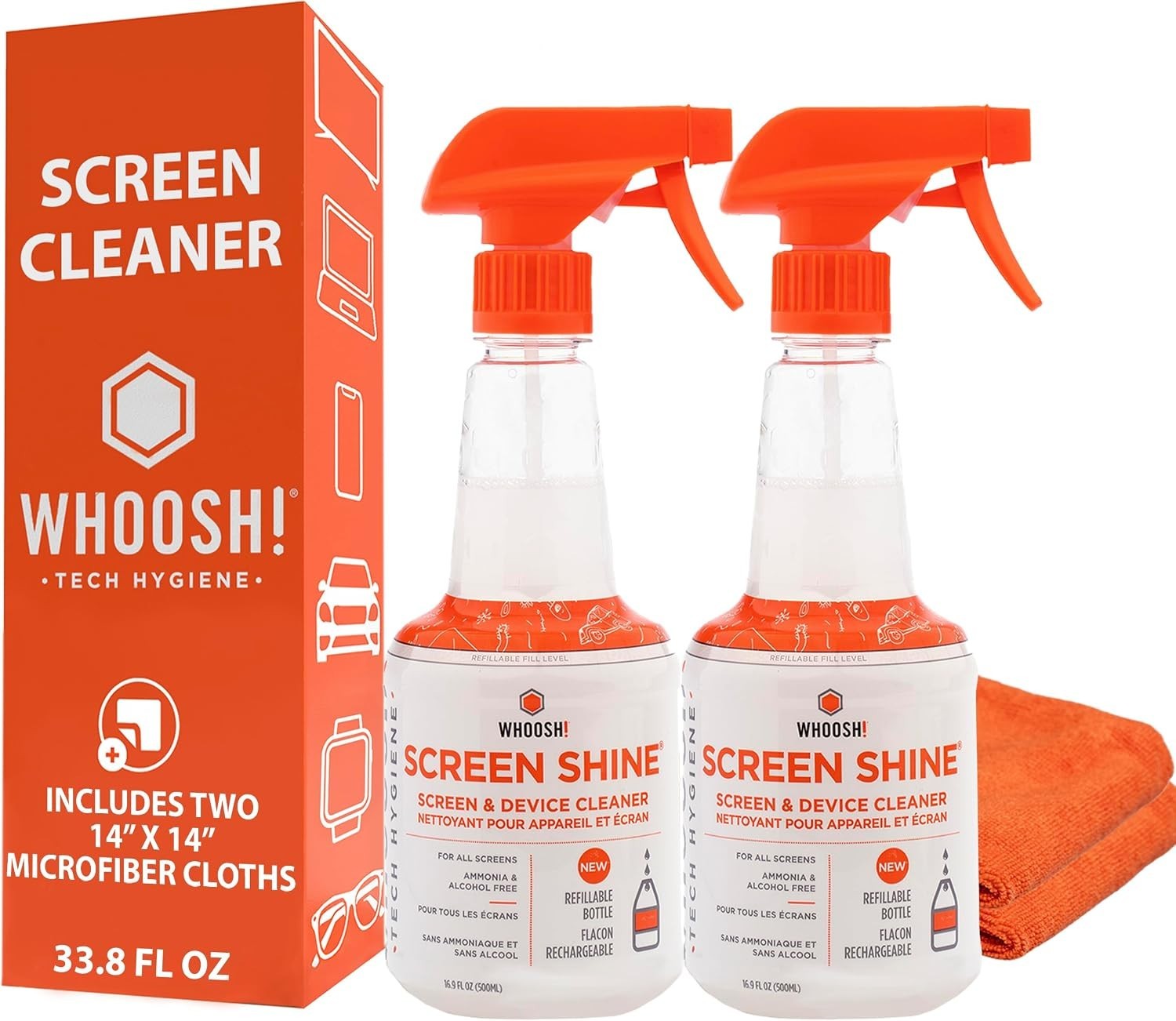 Eco-Friendly 16.9 fl oz Refillable Screen Cleaner Kit with Microfiber Cloths