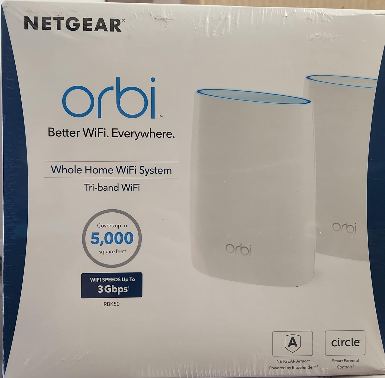 Netgear Orbi AC3000 Trri-Band Wireless Router - White, Pack of 2 RBK50 New