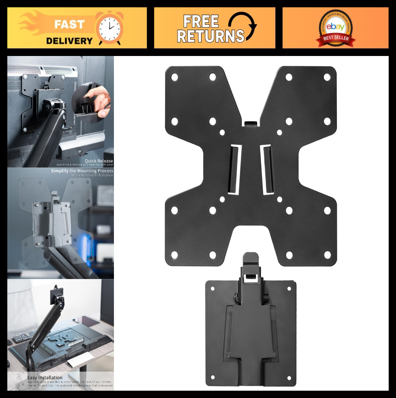 Large VESA Mount Adapter Kit - Quick Release Bracket for LCD Monitor & TV, Remov