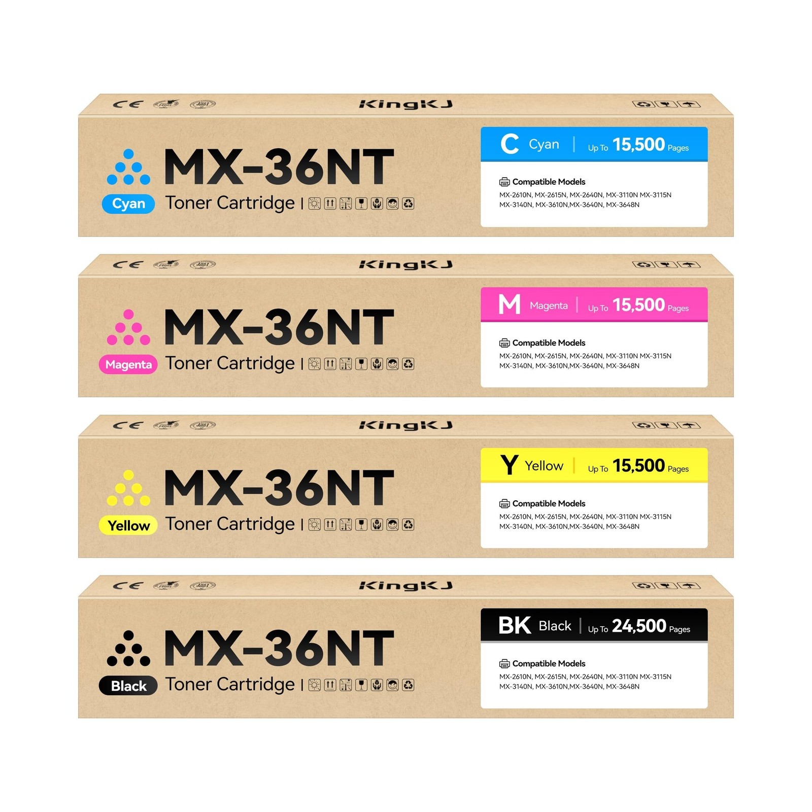 MX-36NT MX36NT Toner Cartridge Set 4-Pack Replacement Compatible with Sharp M...