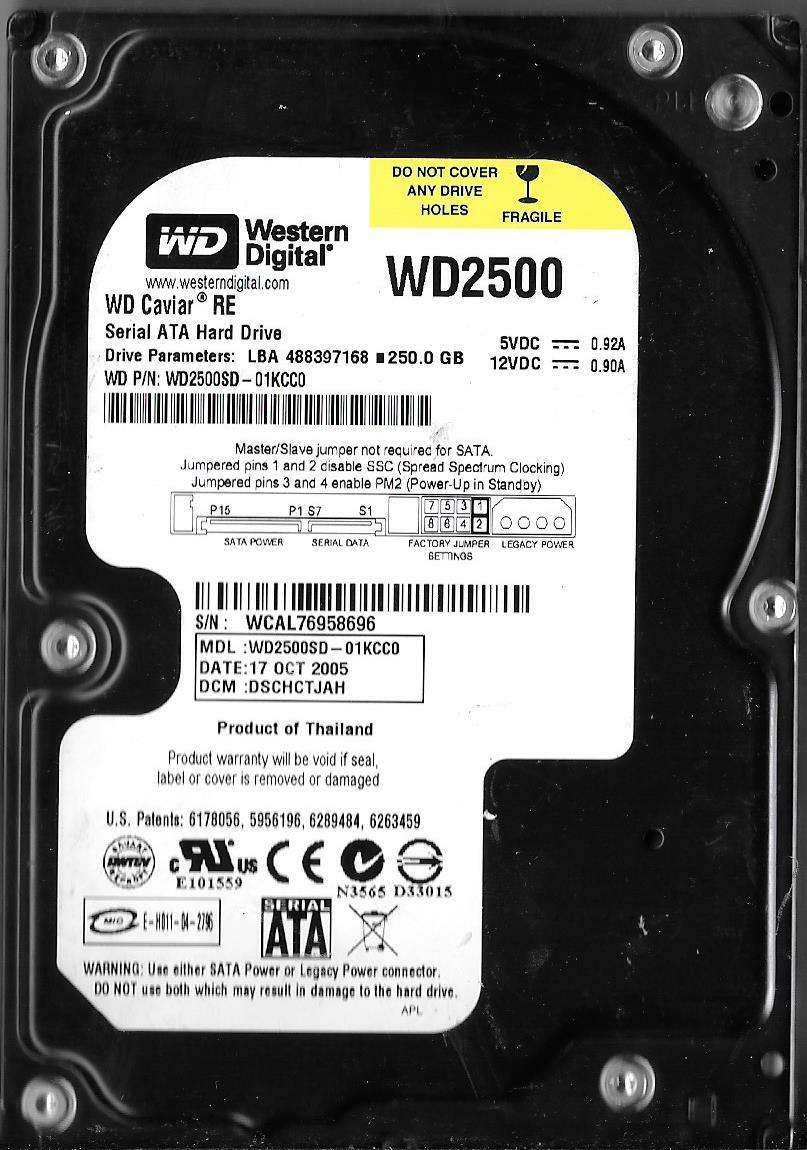 Western Digital WD2500SD-01KCC0 250GB Sata Hard Drive DCM: DSCHCTJAH