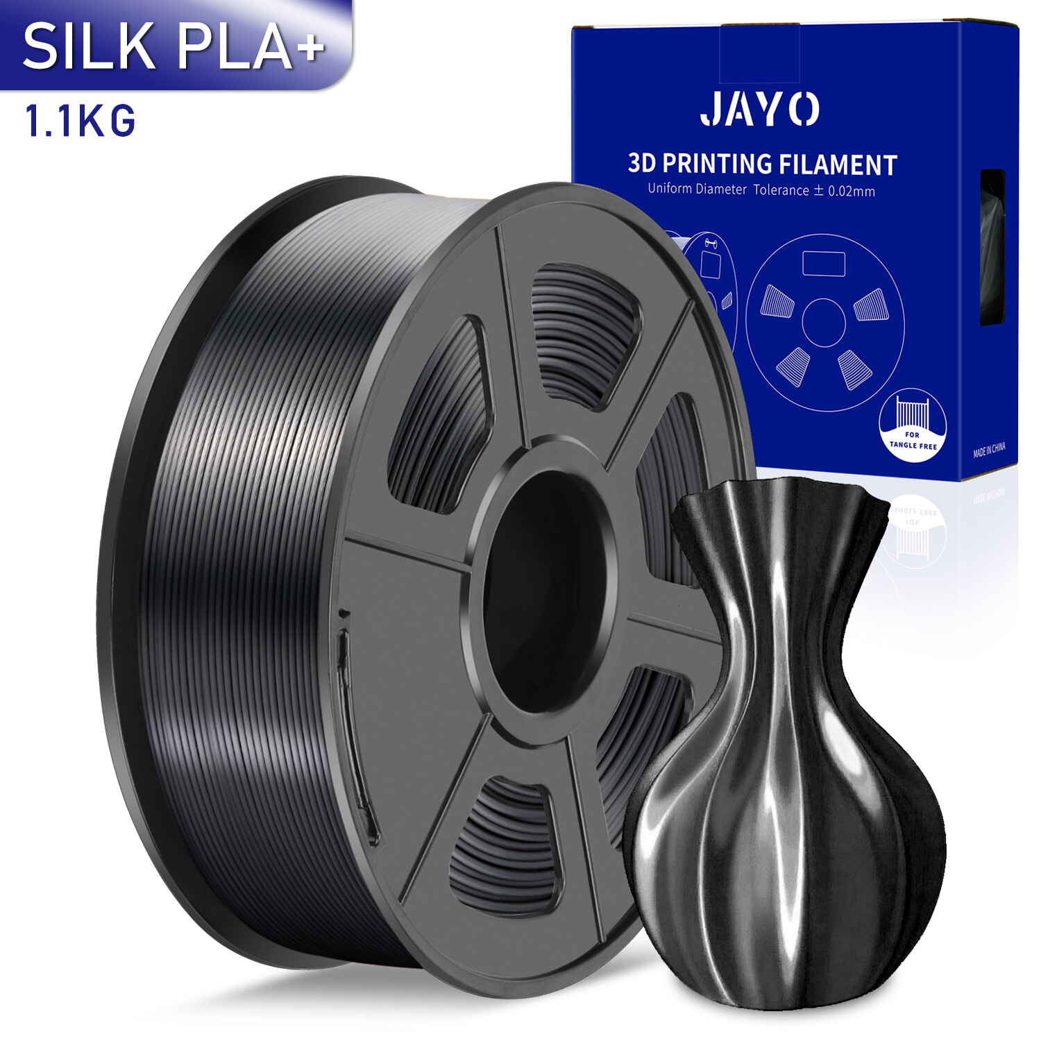 JAYO SILK PLA+ 1.75mm Filament 3D Printer Consumables 1.1KG Spool Shiny Metallic