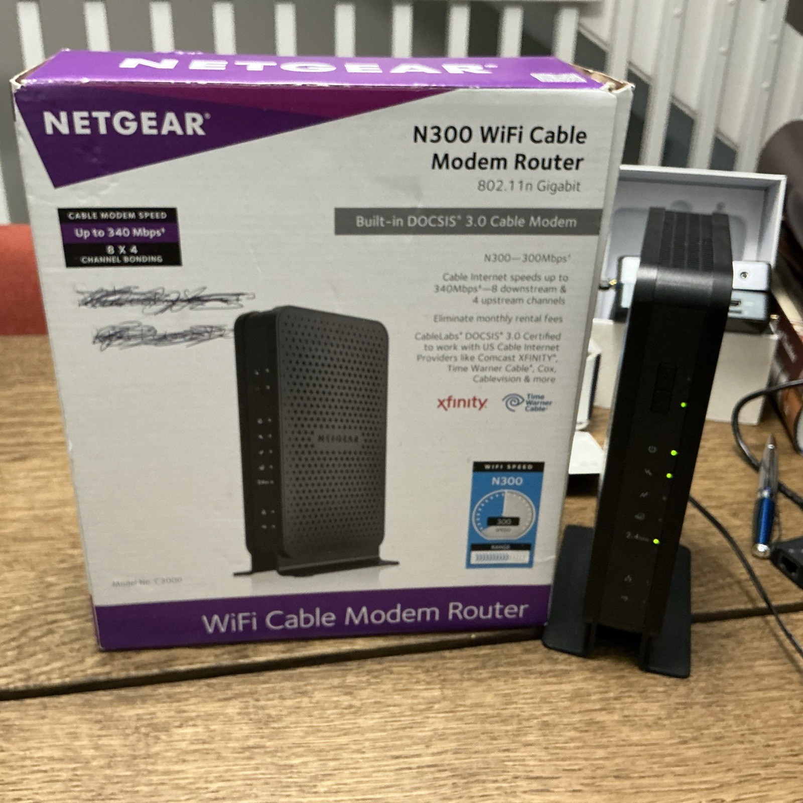 Netgear N300 340 Mbps 2.4 GHz WiFi Cable Modem Router C3000-100NAS