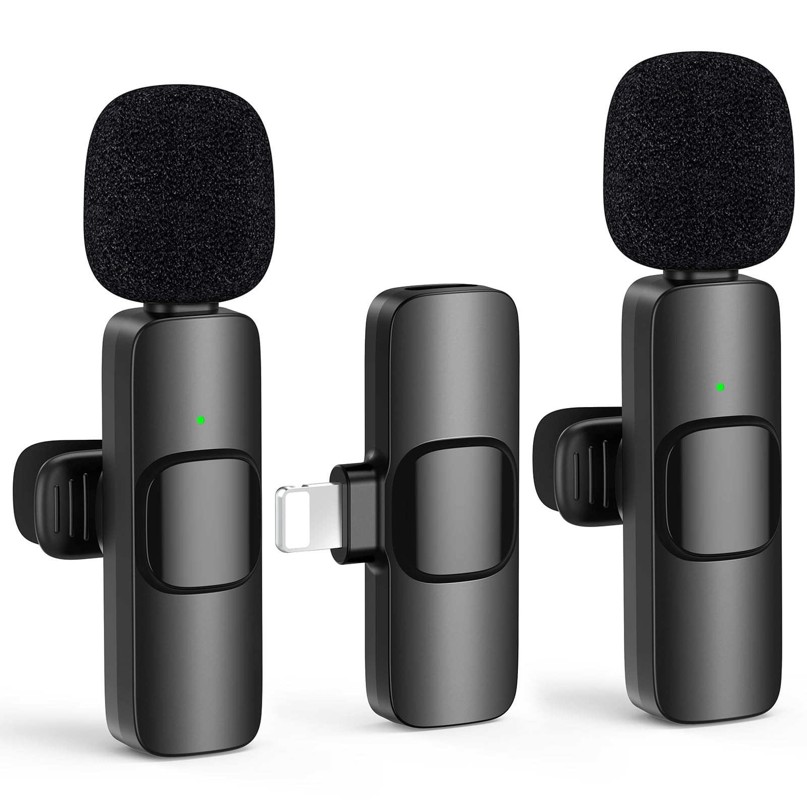 HEHOTTC 2 Pack Mini Wireless Lavalier Microphone for Mini, Black M2 Lightning