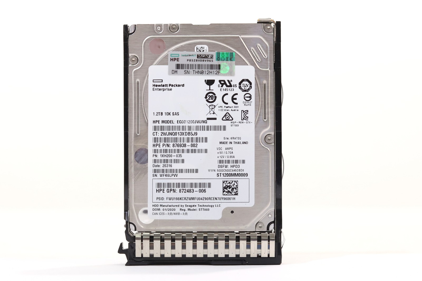 HPE EG001200JWJNQ 1.2TB 2.5" 12Gb/s 10K PRM SAS HDD W/Caddy P/N: 872483-006