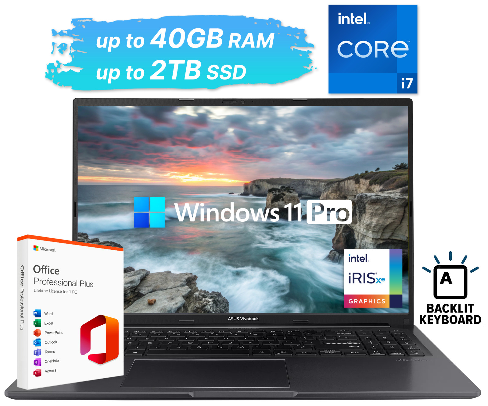 2026 ASUS Vivobook Laptop 16" Intel i7-1355U, Up to 40GB RAM 2TB SSD Office 2024