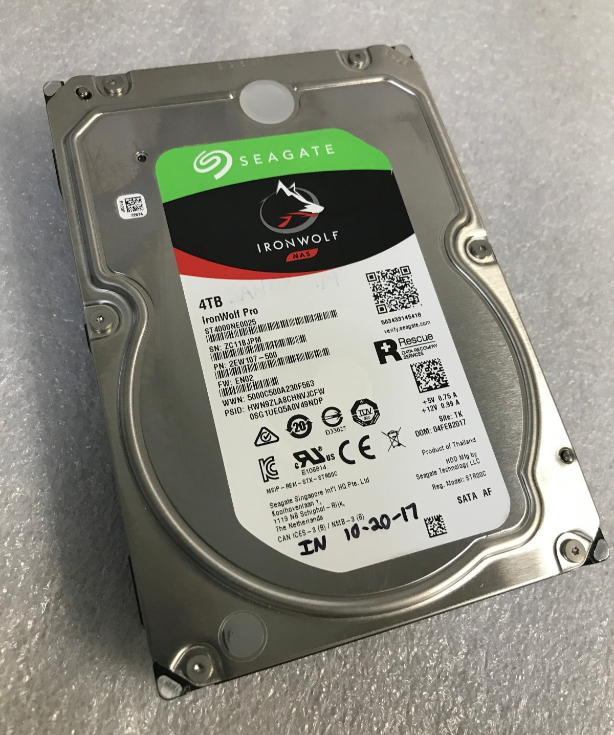 Seagate IronWolf ST4000NE0025 P/N 2EW107-500 SATA 3.5'' DeskTop Hard Drive