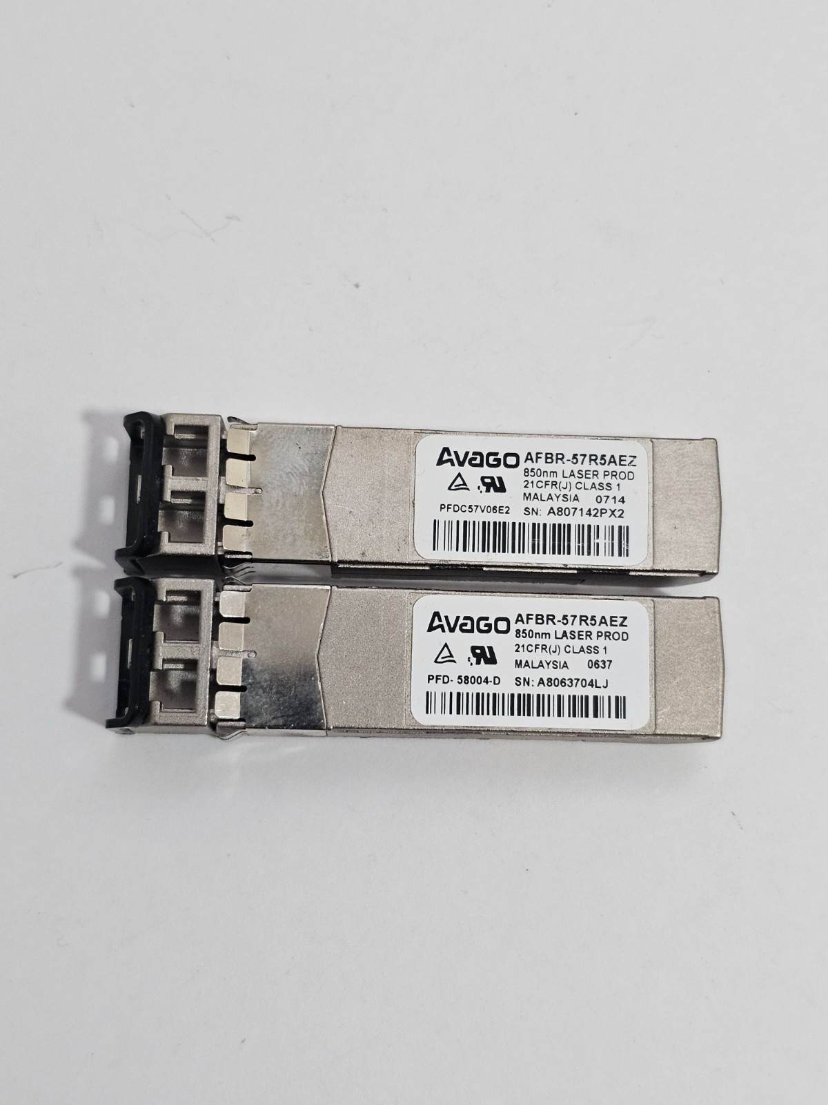 Avago AFBR-57R5AEZ Lot of 2 (Pair) 4Gb SFP, 850 nm, 4.25/2.125/1.0625 GBd, RoHS